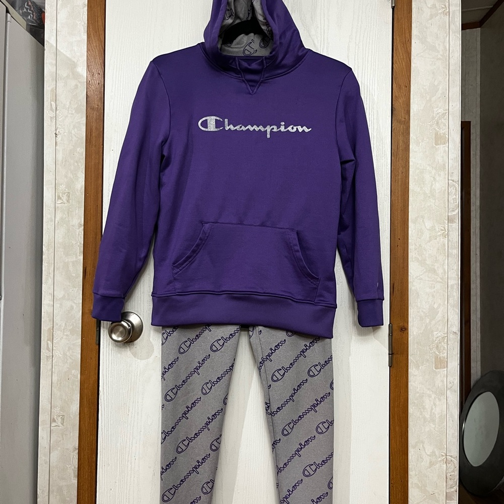 Champion Iconic Purple and Gray Matching Set for Casual Comfort